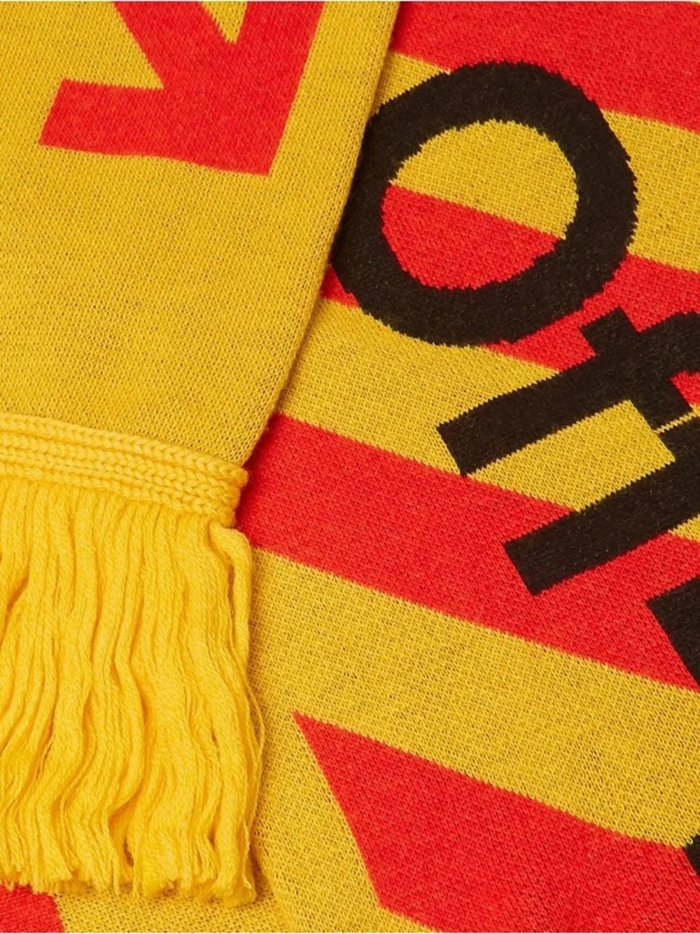 Off-White Fringed Logo Intarsia Knit Scarf Yellow Red Arrow Logo BNWOT